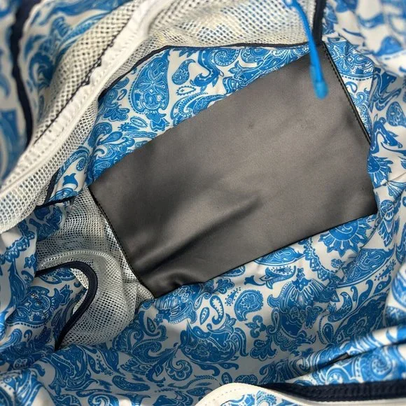 Lululemon Black Blue Happy Hatha Hour Bag Blue Paisley Interior Exterior Pockets - Picture 15 of 16